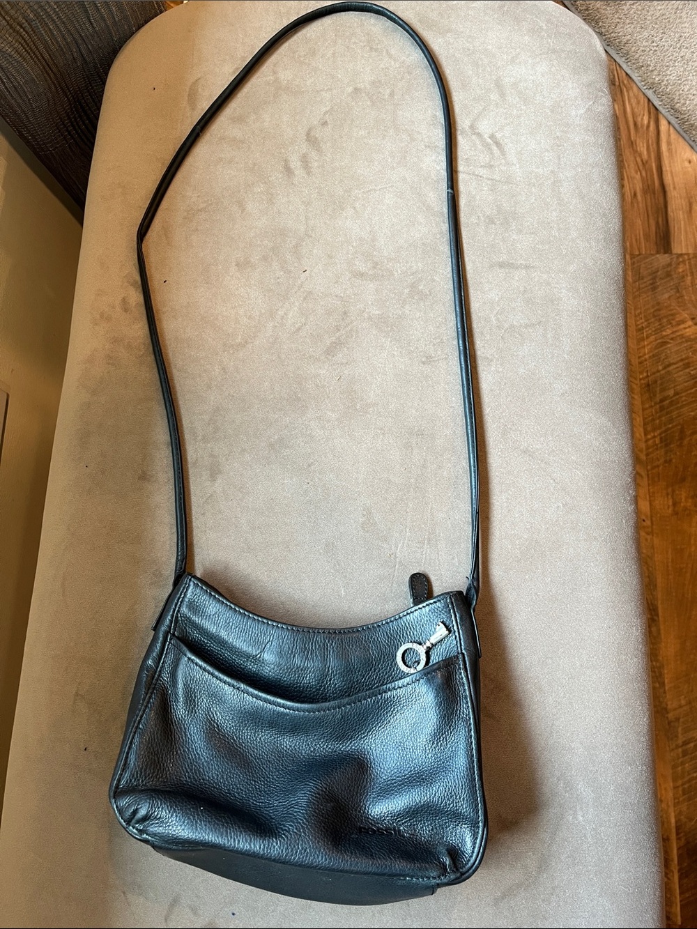 Fossil Black Leather Crossbody with Front Slip Pocket